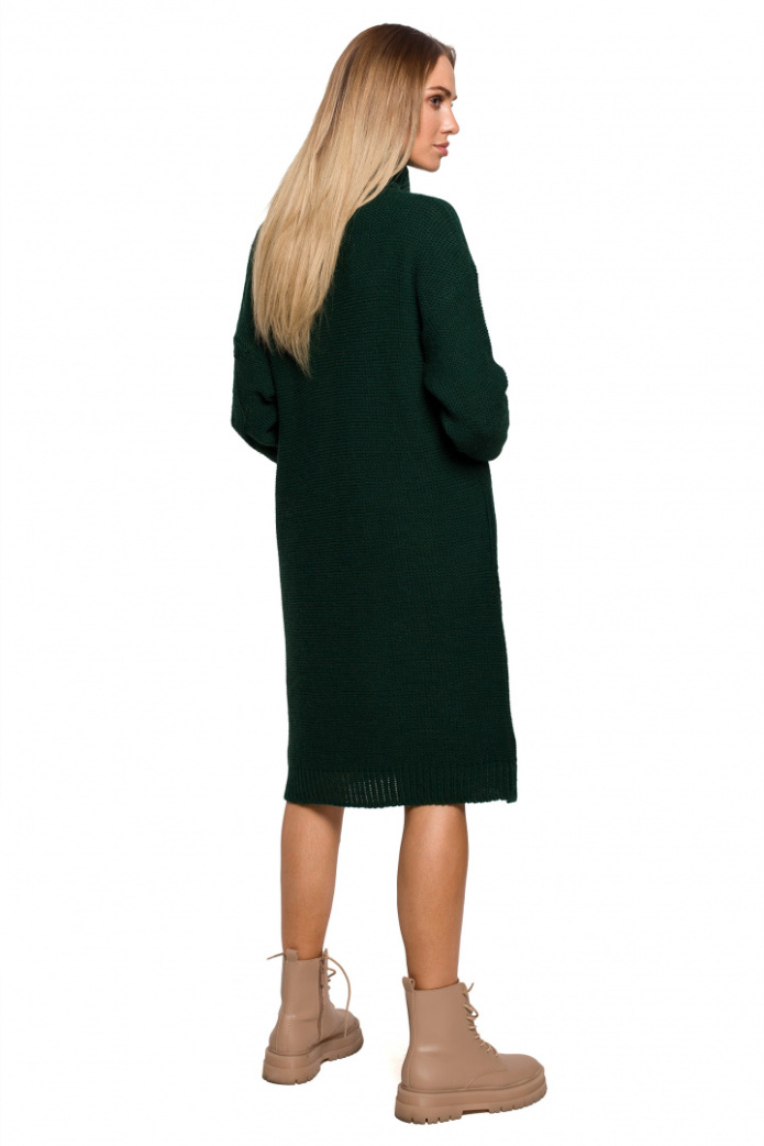 Sukienka Midi - Swetrowa Z Golfem Długi Rękaw - zielona